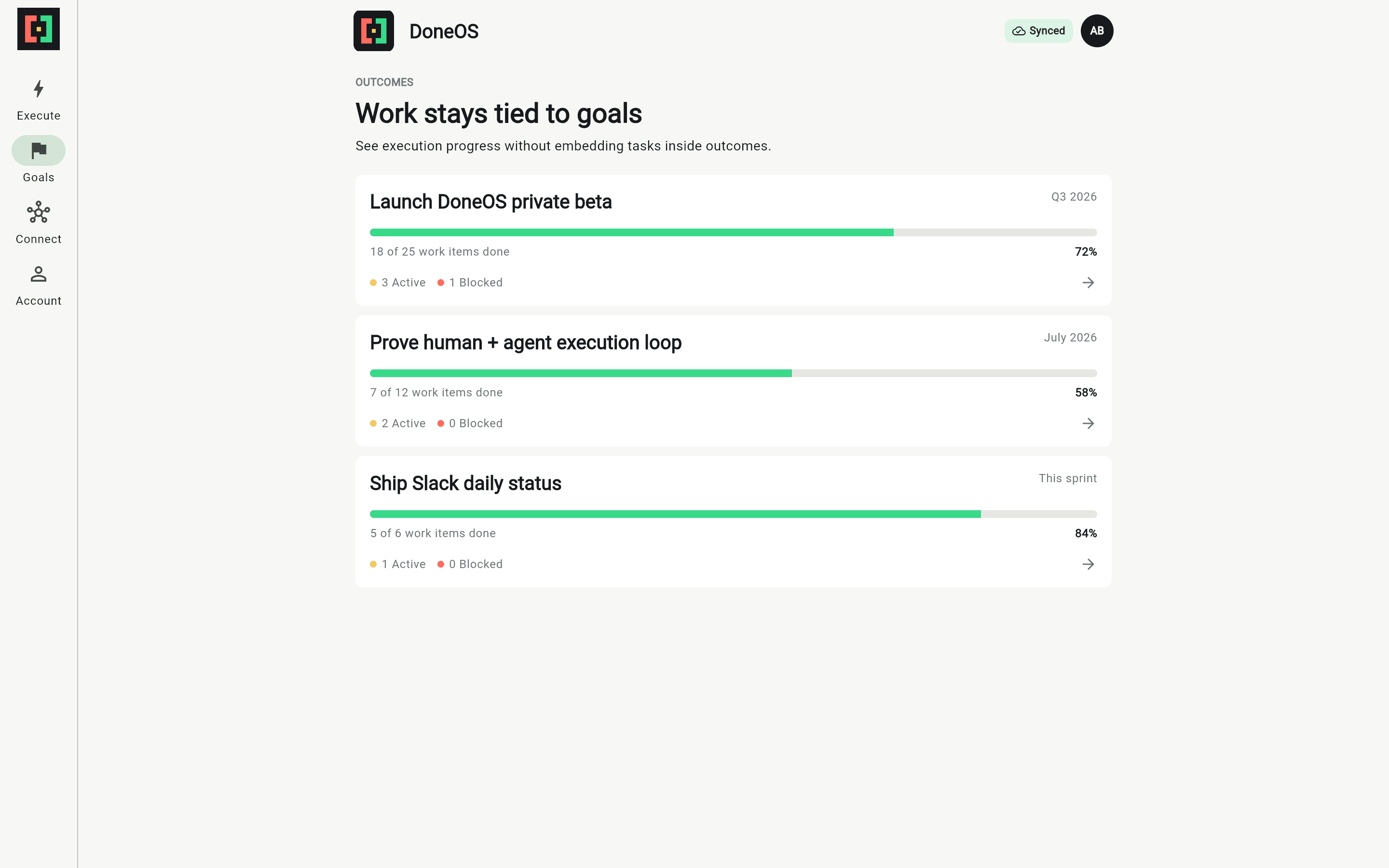 Goal Progress in the DoneOS Flutter product on undefined